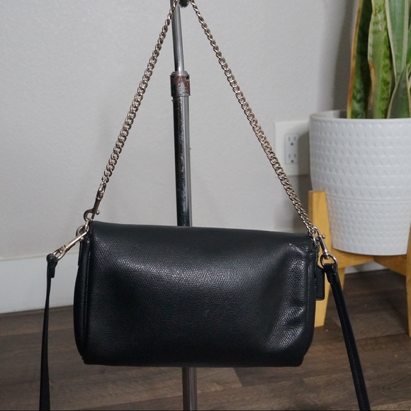 Coach Black Leather Chain Strap Convertible Shoulder Bag Crossbody - Picture 3 of 14